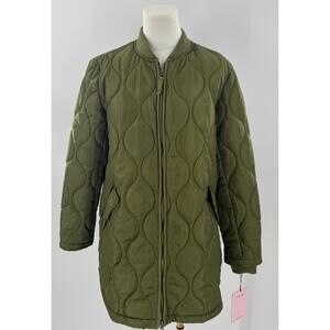 Avec Les Filles Quilted Green Liner Jacket Tunic Length Zip Coat Small